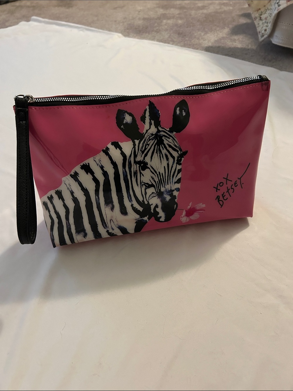 Betsey Johnson Hot Pink Zebra Cosmetic Wristlet